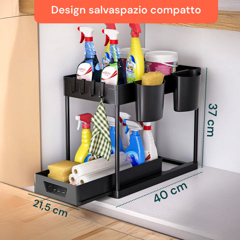 Organizer Multiuso 40x21,5x37cm con Ripiani e Accessori Inclusi