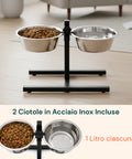 Alzaciotole per Cani e Gatti – Altezza Regolabile e 2 Ciotole in Acciaio da 1L