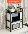 Scaffale da Cucina Espandibile a 3 Ripiani in Metallo e Legno con 6 Ganci Inclusi