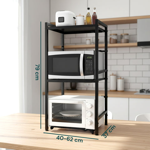 Scaffale da Cucina Espandibile a 3 Ripiani in Metallo e Legno con 6 Ganci Inclusi