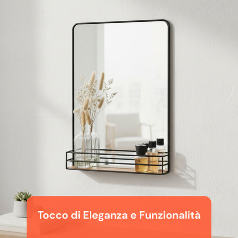 Specchio con Mensola in MDF 40x30 cm – Design Moderno da Parete