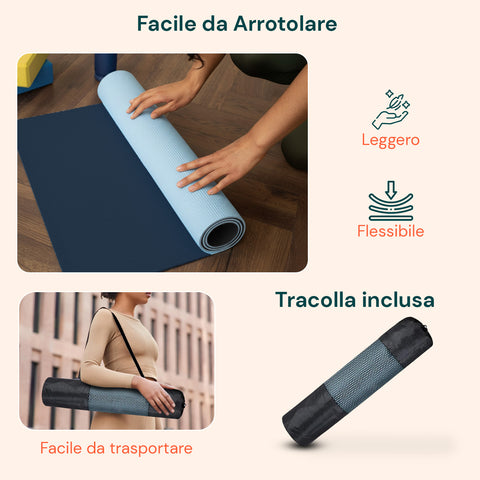 Tappetino Yoga e Pilates Antiscivolo – TPE con Tracolla