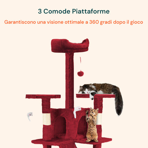 Tiragraffi per Gatti 170 cm con Cuccia, Griglie e Accessori Montaggio