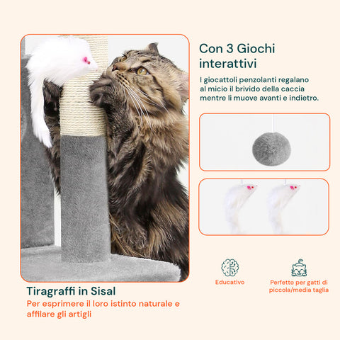 Tiragraffi per Gatti 170 cm con Cuccia, Griglie e Accessori Montaggio