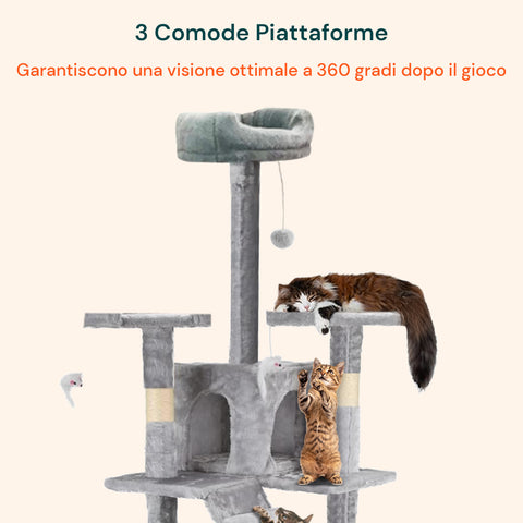 Tiragraffi per Gatti 170 cm con Cuccia, Griglie e Accessori Montaggio
