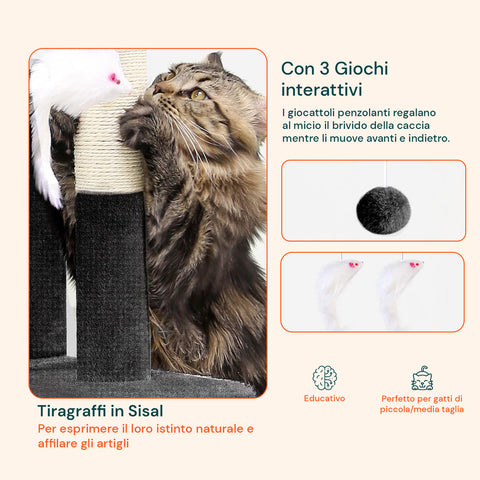 Tiragraffi per Gatti 170 cm con Cuccia, Griglie e Accessori Montaggio