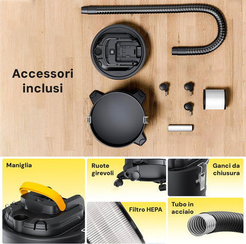 Daimann Aspiracenere 20L 800W con Filtro HEPA Lavabile, Ruote Piroettanti, Stufa Barbeque Camino e Tubo Flessibile in Acciaio Ignifugo Ean-8056590070093