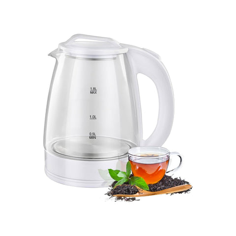 Bollitore Elettrico 1500W 2L in Vetro con Piastra Inox, Spegnimento Sicuro, Indicatore Acqua e Doppio Controllo Temperatura Ean-8051597870158