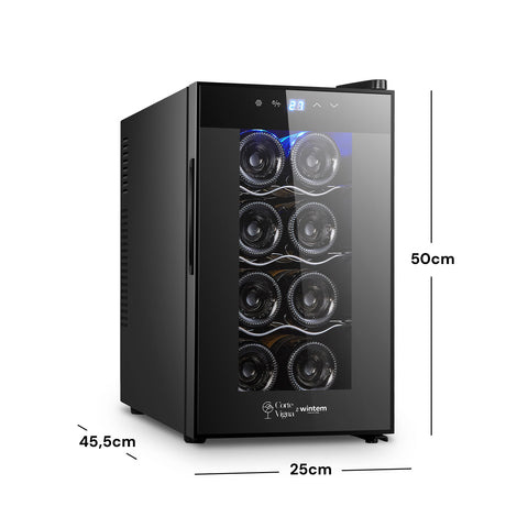 Cantinetta vini da 8 bottiglie 25 litri Corte Vigna con dimensioni complete 50x45,5x25cm, display digitale e illuminazione LED