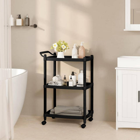 Avilia Carrello Salvaspazio Multiuso Nero con 3 Ripiani e Ruote Pratico ed Elegante per Cucina e Bagno Ean 8056819050165
