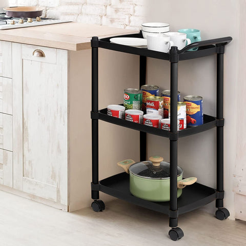 Avilia Carrello Salvaspazio Multiuso Nero con 3 Ripiani e Ruote Pratico ed Elegante per Cucina e Bagno Ean 8056819050165
