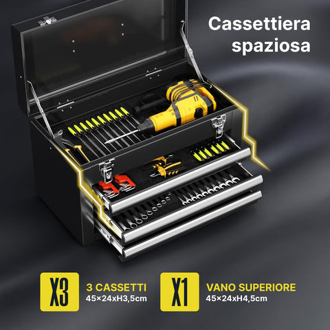 Carrello per Attrezzi con Cassetti e Armadietto con Serratura fino a 100kg