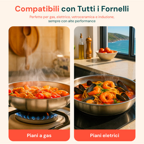 Padella Svasata Alta in Alluminio con Manico in Acciaio Inox 28cm