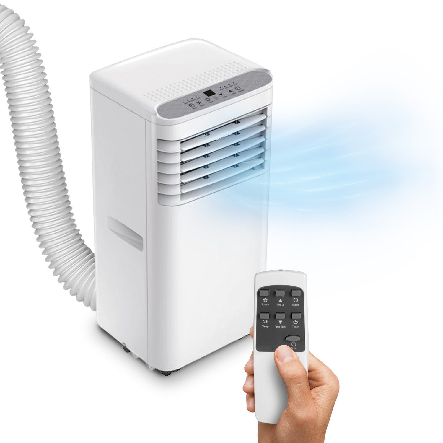 Condizionatore portatile Chigo 9000 BTU bianco con telecomando e tubo di scarico, design elegante con pannello di controllo digitale