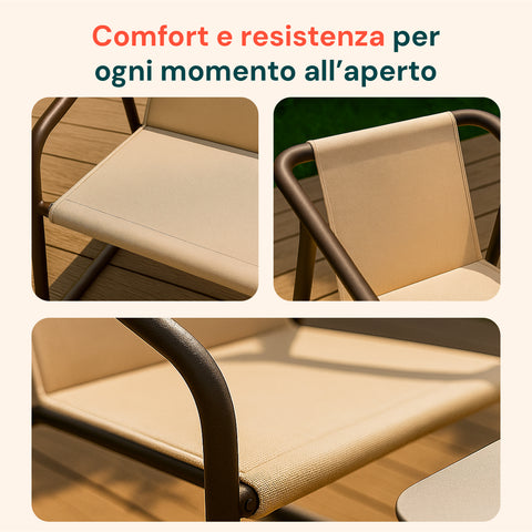 Set Nizza Salotto Con Tavolo In Vetro Divano E 2 Poltrone In Textilene Beige