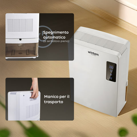 Wintem Deumidificatore Urano Compatto Serbatoio 2,2L con Display LED Touch, Spegnimento Automatico e Tecnologia Peltier Ean-8052286430400
