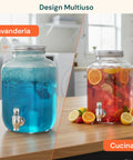 Dispenser in Vetro 4L con Rubinetto per Acqua, Succhi, Tè e Bevande Fredde