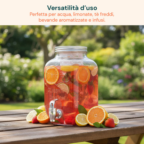 Dispenser in Vetro 4L con Rubinetto per Acqua, Succhi, Tè e Bevande Fredde