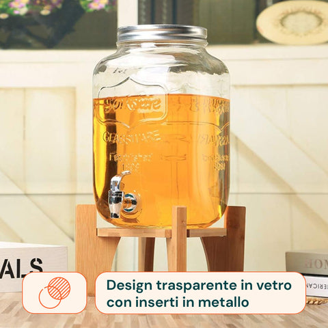 Dispenser Bevande in Vetro 8L con Rubinetto in Alluminio