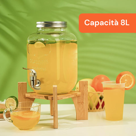 Dispenser Bevande in Vetro 8L con Rubinetto in Alluminio