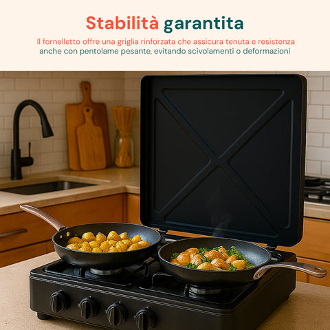 Cucina all’Aperto con Fornello a Gas 4 Fuochi ad Alta Efficienza Facile da Usare