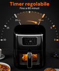 Friggitrice ad Aria 7,5L 1600W Nera Digitale, Pannello LED, Timer 60 Min, 4 Funzioni Cottura, Parti Lavabili Ean-8051597871155