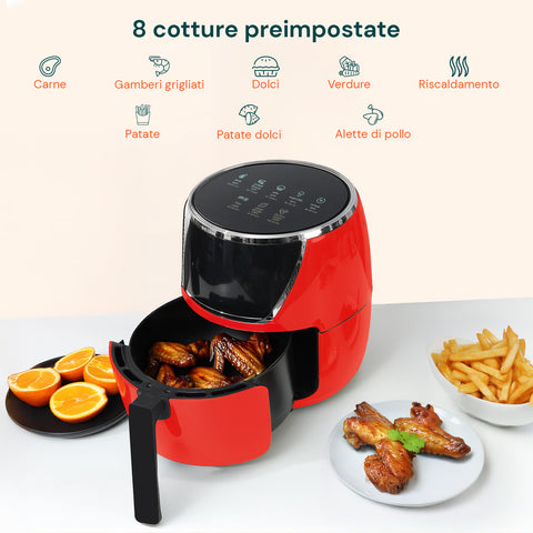 Friggitrice Ad Aria 5l 1500w Temperatura 80-200°C Con Timer E Display Led