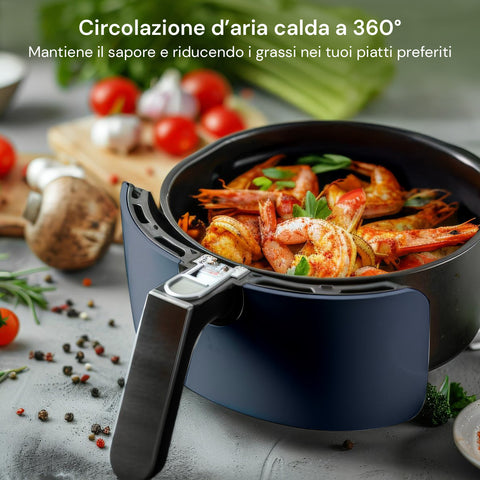 Friggitrice Ad Aria 5l 1500w Temperatura 80-200°C Con Timer E Display Led