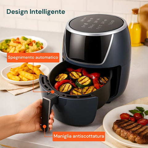 Friggitrice Ad Aria 5l 1500w Temperatura 80-200°C Con Timer E Display Led