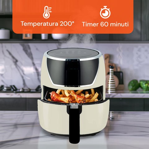 Friggitrice Ad Aria 5l 1500w Temperatura 80-200°C Con Timer E Display Led