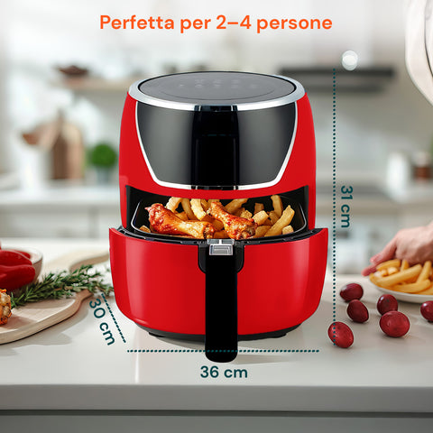 Friggitrice Ad Aria 5l 1500w Temperatura 80-200°C Con Timer E Display Led