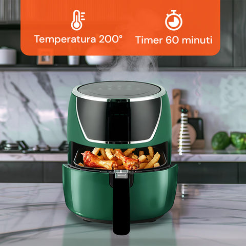 Friggitrice Ad Aria 5l 1500w Temperatura 80-200°C Con Timer E Display Led