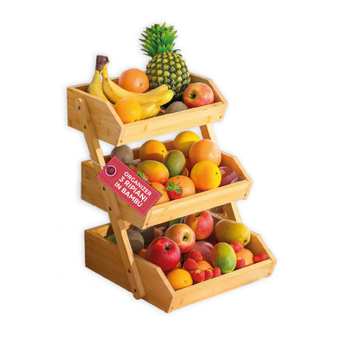 Organizer Multiuso in Legno di Bambù a 3 Ripiani per Cucina e Bagno - Portata 8kg - 30x33x41 cm