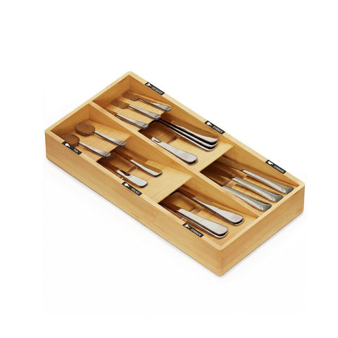 axentia organizer portaposate in bambu con 6 scomparti ed etichette per cassetti cucina 20x39 cm in legno naturale ean 8052879012051