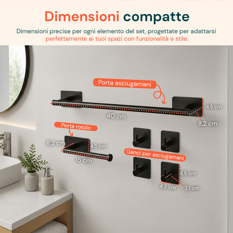 avilia home set 5 accessori bagno adesivi grigio in acciaio inox portata 25kg completo di porta rotolo e ganci per asciugamani ean 8052879012020