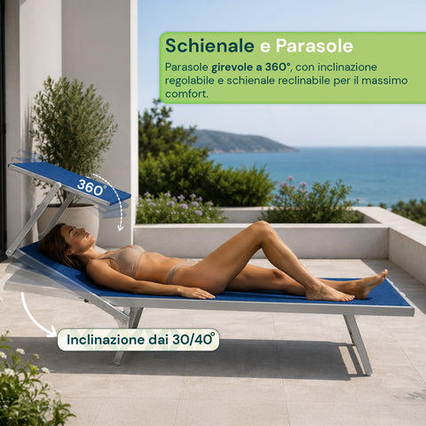 zendea lettino prendisole pieghevole in alluminio e textilene con tettuccio parasole 360 schienale reclinabile e portata 150kg ean 8056819032680