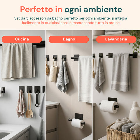 avilia home set 5 accessori bagno adesivi grigio in acciaio inox portata 25kg completo di porta rotolo e ganci per asciugamani ean 8052879012020