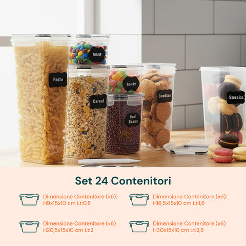 avilia home contenitori ermetici alimenti set 24 pezzi di diverse dimensioni con etichette ean 8052879011306