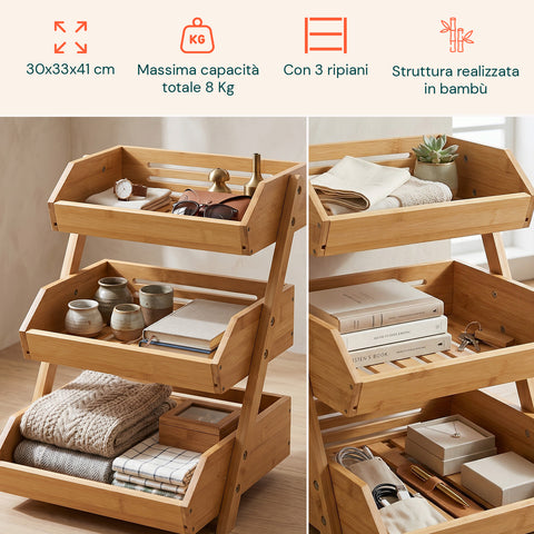 avilia home organizer multiuso in legno di bambu a 3 ripiani per cucina e bagno struttura traspirante 30x33x41 cm portata 8kg ean 8052879011283