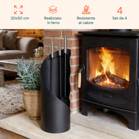 avilia home set 4 accessori per camino in ferro paletta scopino attizzatoio e supporto resistente al calore e con ganci interni ean 8052879011542