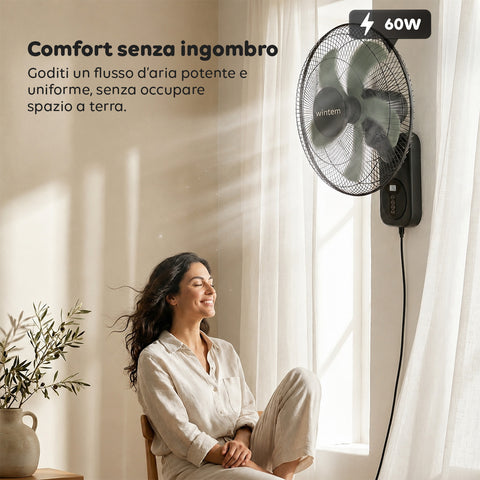 wintem barrow ventilatore da parete nero 40cm 60w 8 velocita con telecomando e timer 9h oscillazione 120 e inclinazione 30 ean 8056819040210