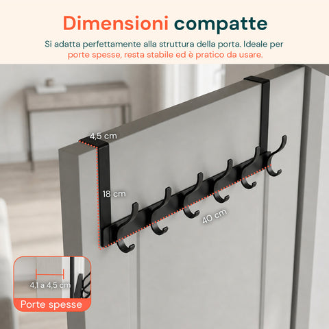 avilia home appendiabiti da porta in alluminio con 12 ganci portata 10kg adatto per porte spesse da 41 45 cm ean 8052879012006