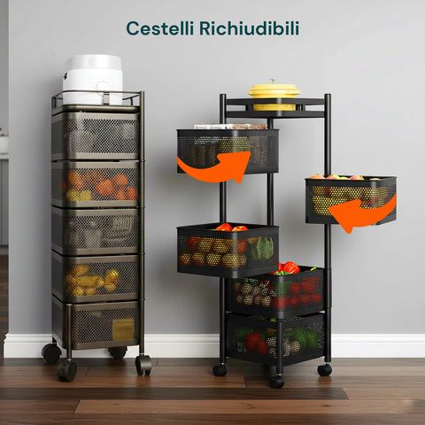 avilia home carrello multiuso richiudibile quadrato salvaspazio con ruote organizer con cestelli 345 ripiani nero o bianco ean 8052879012259