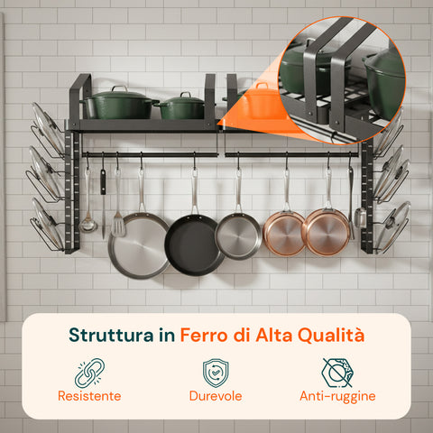 avilia home organizer da parete con 12 ganci per pentole coperchi e utensili set 2 ean 8052879011047
