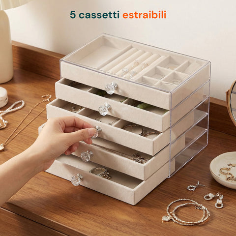 avilia home scatola portagioie 5 cassetti organizer gioielli con scomparti multimisura ean 8052879011634