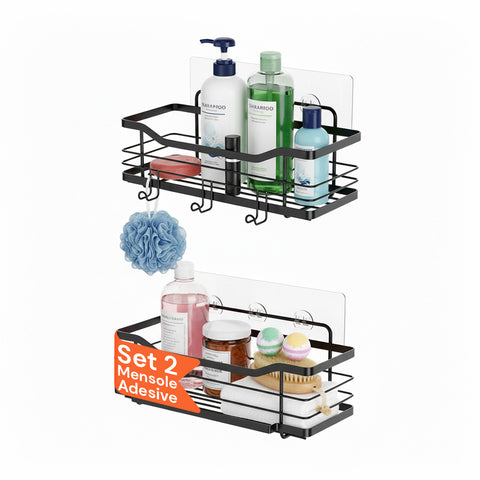 avilia home set 2 mensole adesive da parete in acciaio nero per bagno e cucina ean 8052879010668