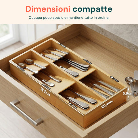 axentia organizer portaposate in bambu con 6 scomparti ed etichette per cassetti cucina 20x39 cm in legno naturale ean 8052879012051