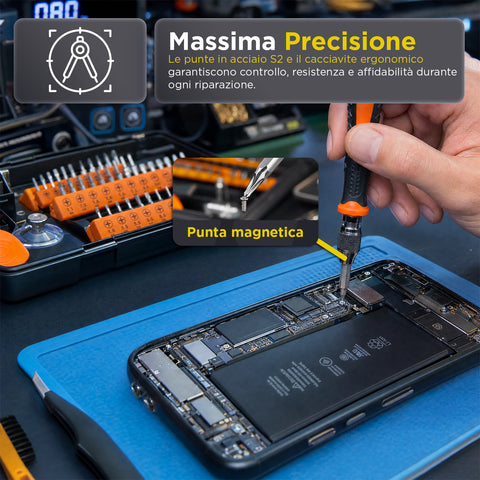 daimann kit 38 in 1 attrezzi riparazione elettronica di precisione in acciaio s2 con punte magnetiche ean 8056590070437
