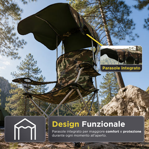 daimann sedia da campeggio pieghevole con tettuccio parasole struttura in acciaio al carbonio portata 120kg tessuto oxford resistente dimensioni 53x77x130cm salvaspazio con custodia ean 8050030810980