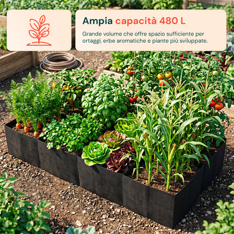 zendea orto rialzato in tessuto 480l con 8 scomparti in acciaio inox 304 182x91 cm per verdure e piante e pronto alluso ean 8050030810515